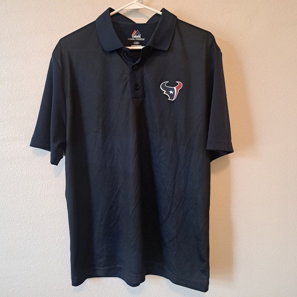 Majestic Houston Texans Polo Shirt Mens Large Blue Cool Base NFL Football Logo